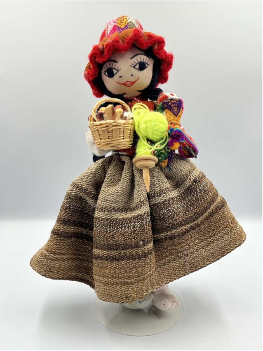 VINTAGE Peruvian Doll W 2 Two BABIES HandMADE Woven Cloth Terracotta Folk Art